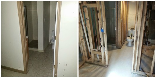 Basement bathroom, before and after demo