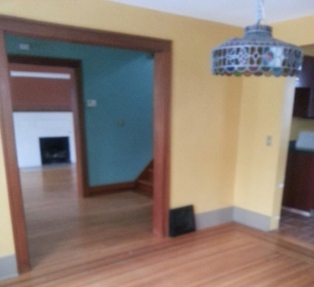 Its hard to tell in this picture, but all of the wall colors blend perfectly with the dining room lamp. Lovely.